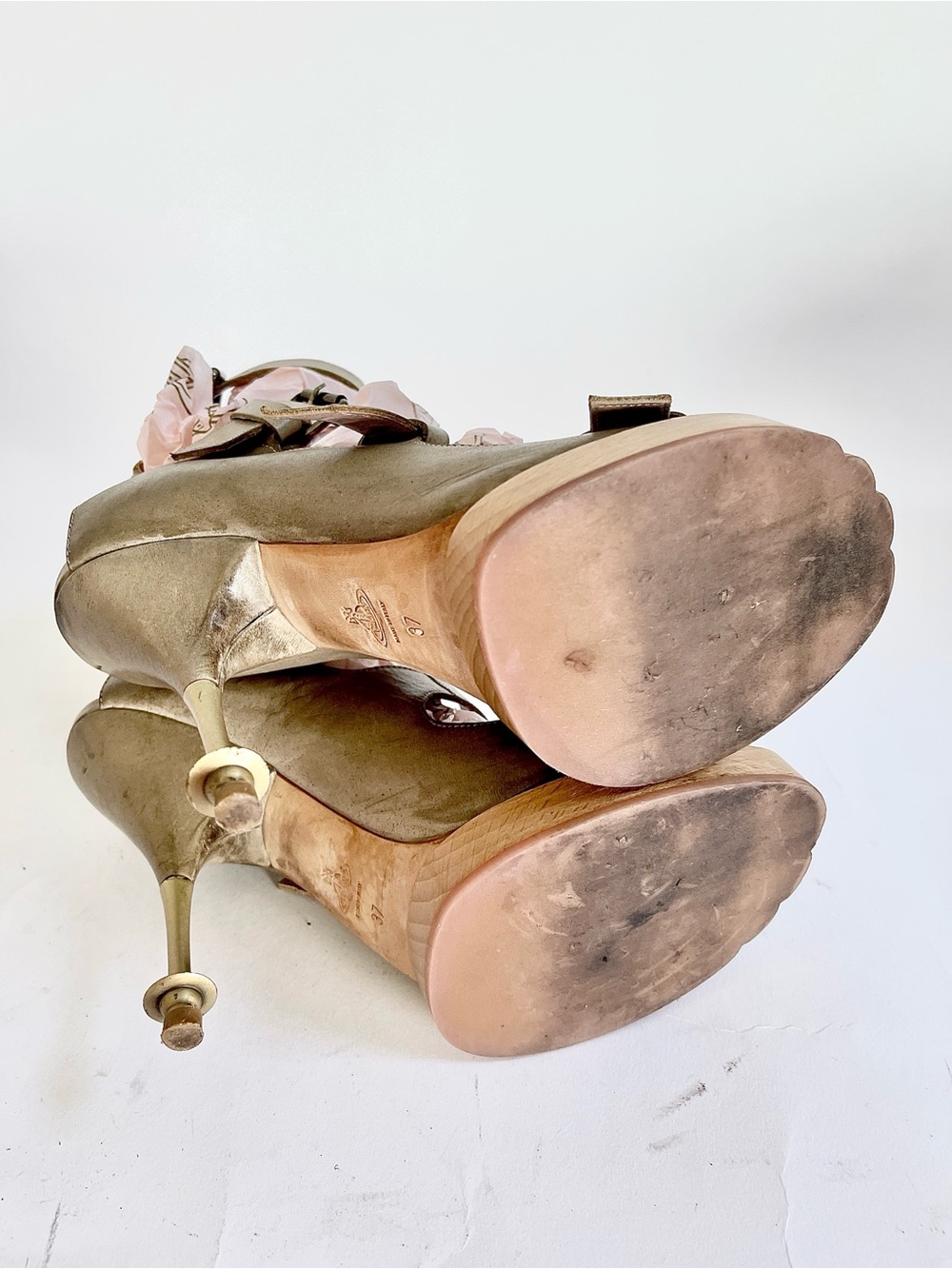 Vivienne Westwood Animal Toe Light Grey Leather Buckle Sandals Orb Heel US 7 - Picture 12 of 16